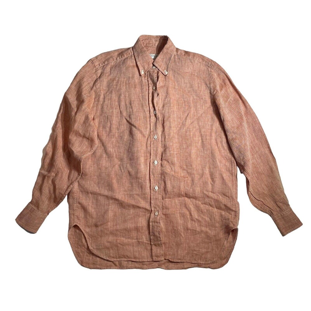 Guy Rover Italy 100% Flax Button Up Shirt Light Peach Orange Women Sz 40‎ L US